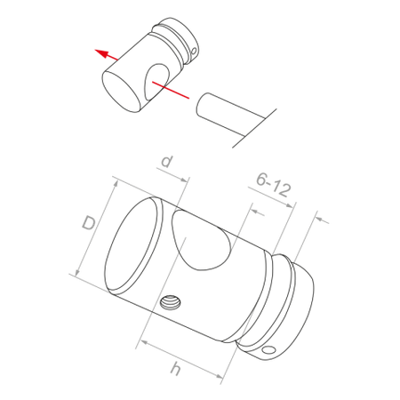 Flat Back Crossbar Holder for Ø16 pipe with Glass Point Fixing 25/M6/ AISI 304/ SATIN